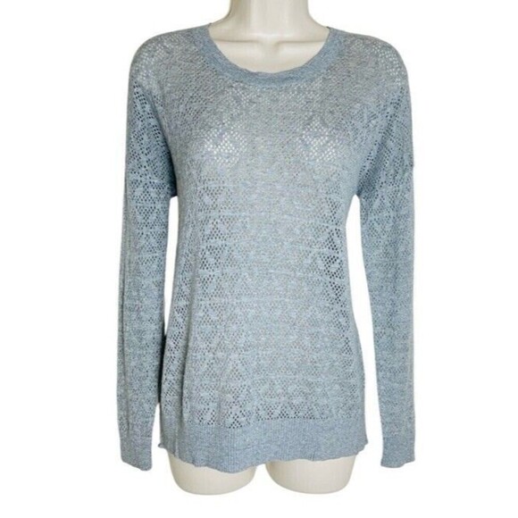 Madewell Eyelet Sweater Gray Size S Long Sleeve Lightweight Crewneck Ribbed RARE - Picture 1 of 7